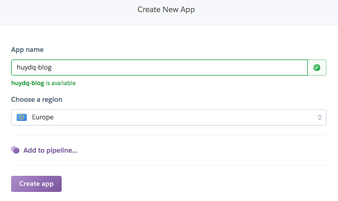 Tạo app trong Heroku