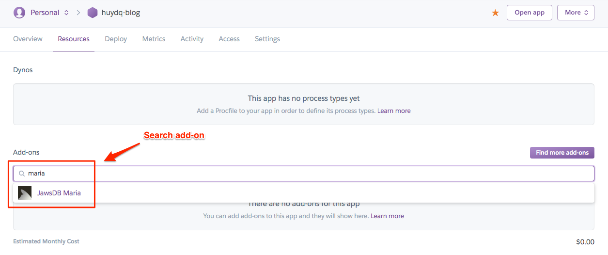 Search add-on trên Heroku