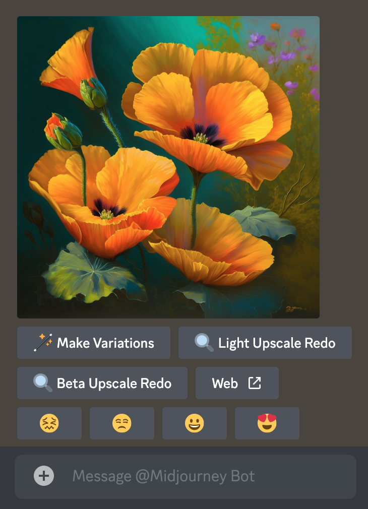 Midjourney quick start upscale interface