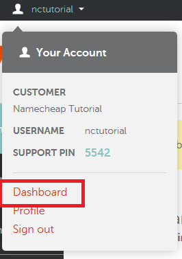 Namecheap dashboard